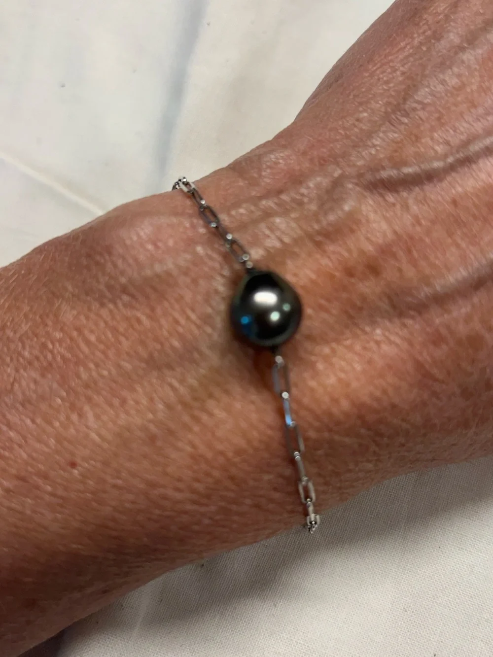Tahitian Black Pearl and Silver Chain Bracelet